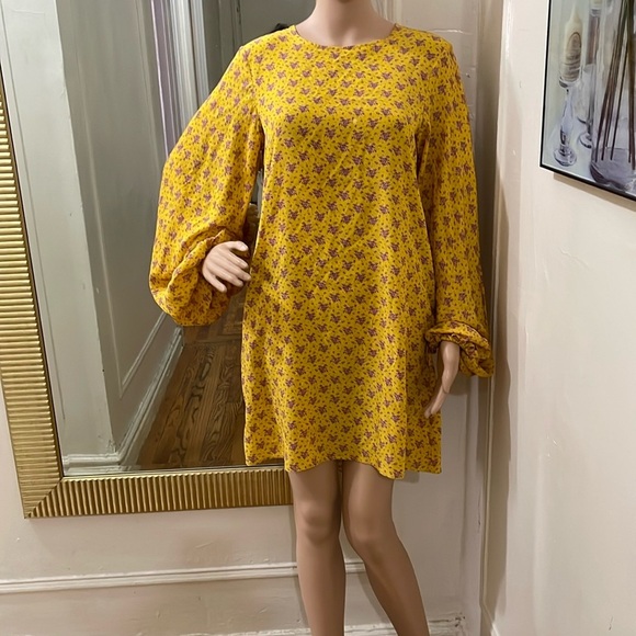 No.6 Store Yellow and Purple Floral Dress silk - Picture 1 of 14